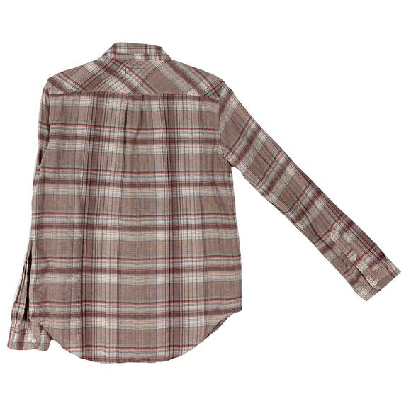 NWOT CURRENT/ELLIOTT Top S Plaid Beige Brown Multi Pocket Long-Sleeve Cotton - Picture 3 of 16